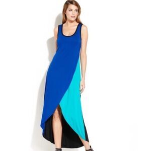 Calvin Klein sleeveless colorblock tulip asymmetrical hem maxi dress size 6